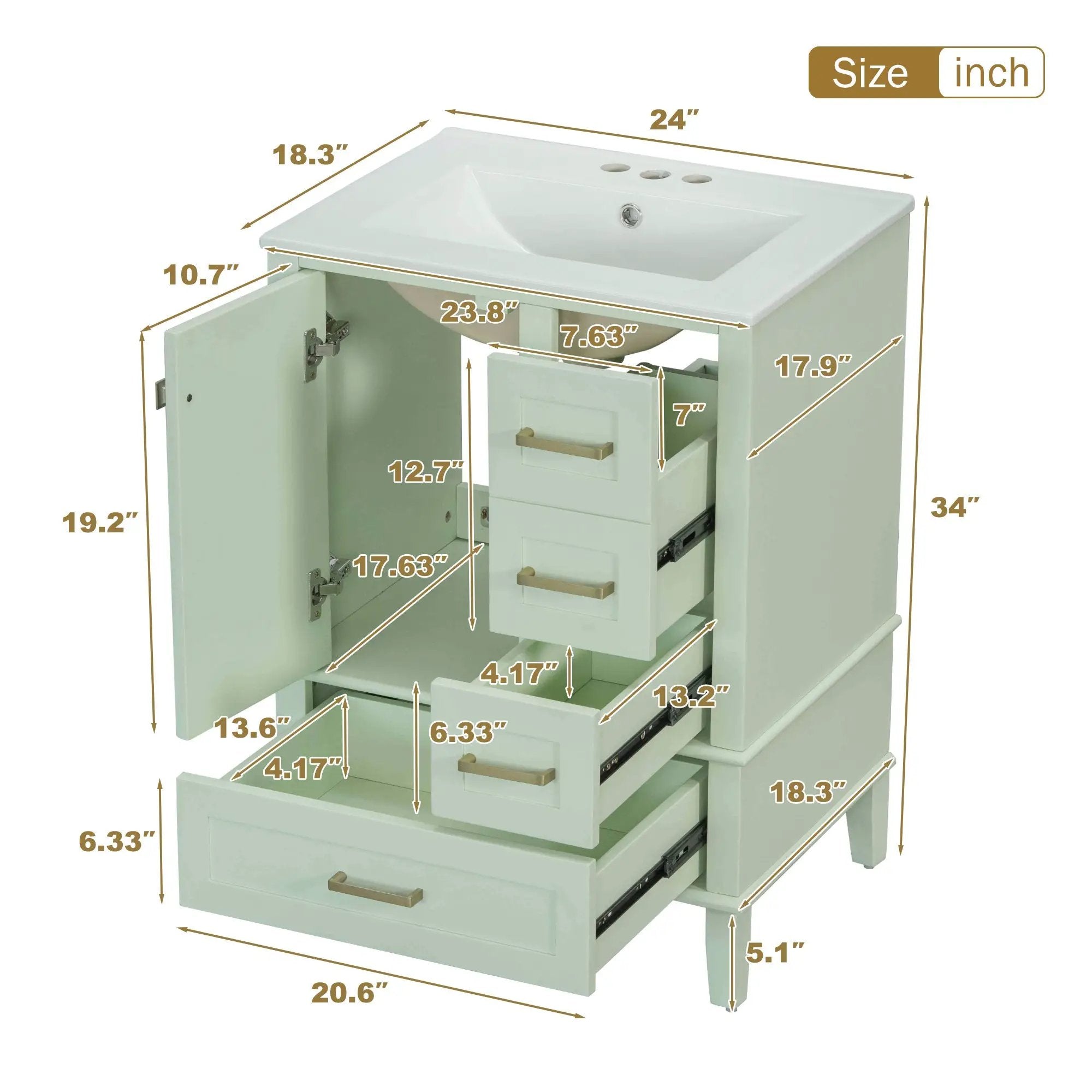 24.8" Bathroom Vanity with Ceramic Sink, Modern Freestanding Cabinet by HouseOfZazla