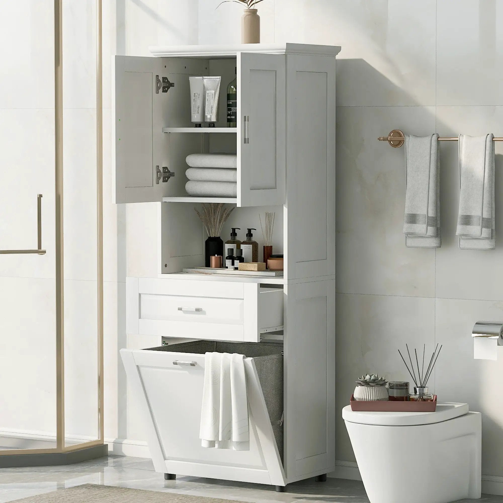 Tall Bathroom Cabinet with Laundry Basket by HouseOfZazla