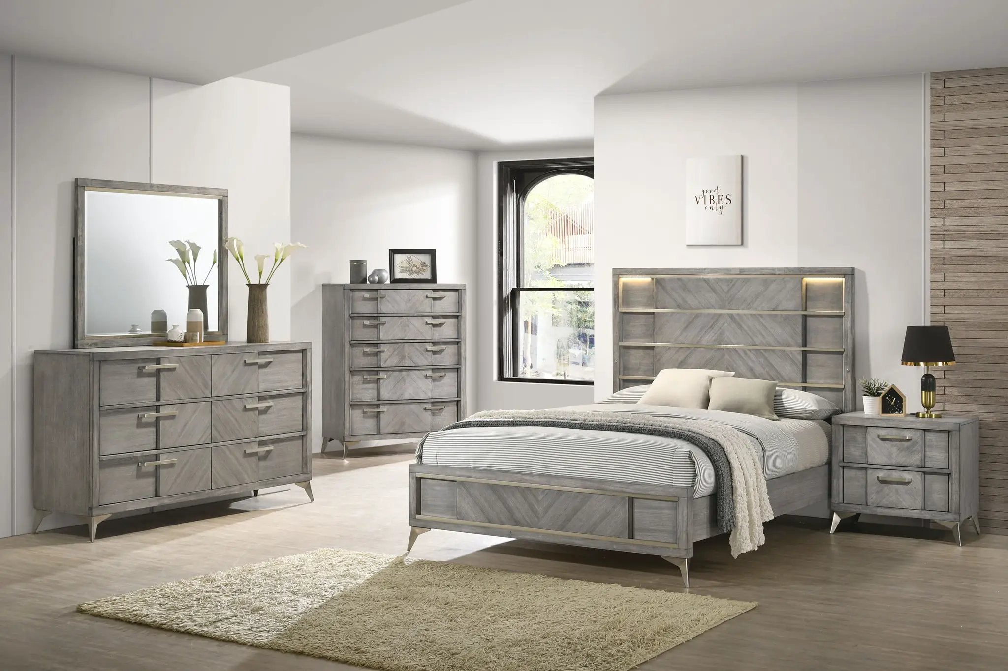 5 Drawer Chest Book Matched Veneers - Gray by Unique Piece Furniture