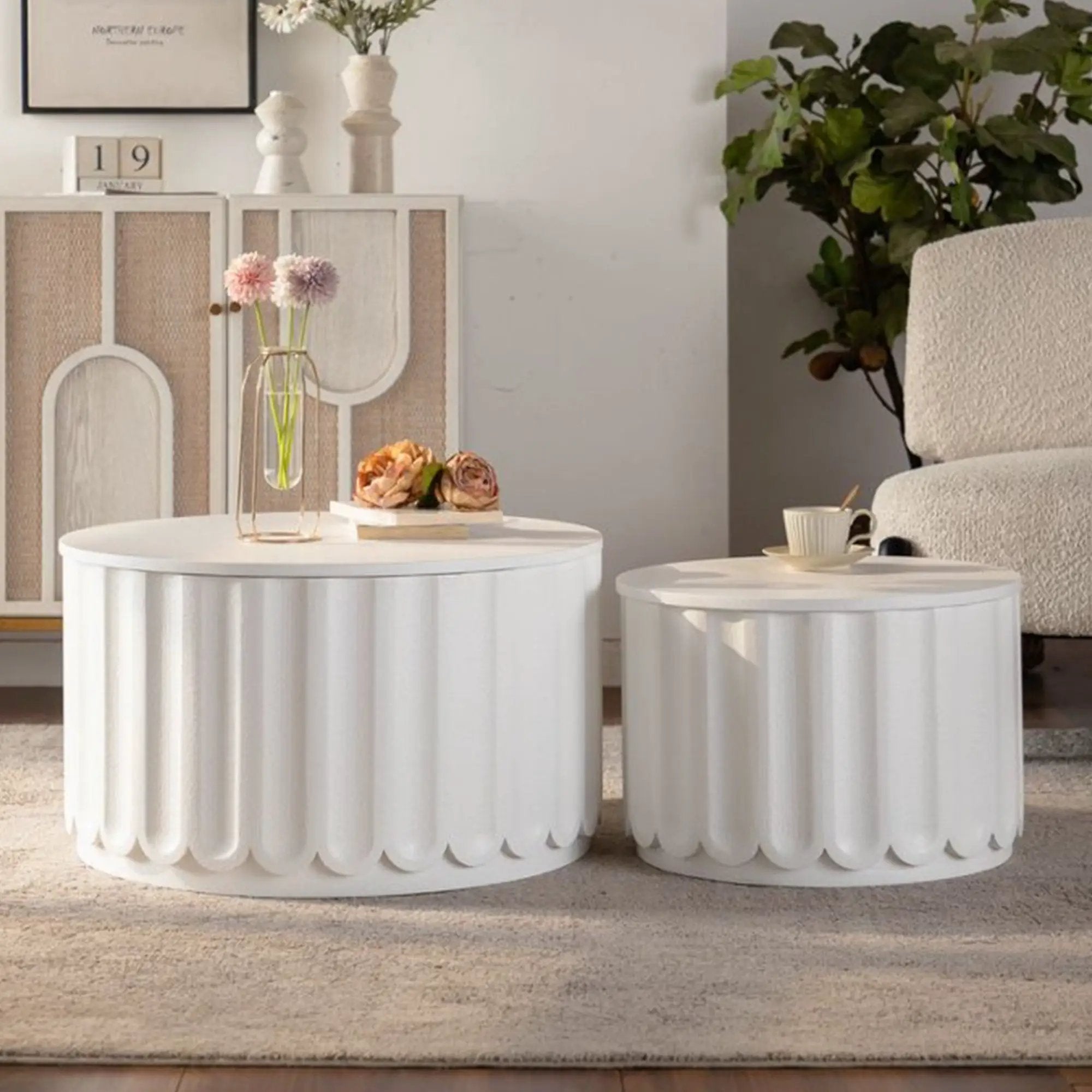 White Round Storage Table Set with Lift-Off Lid by HouseOfZazla