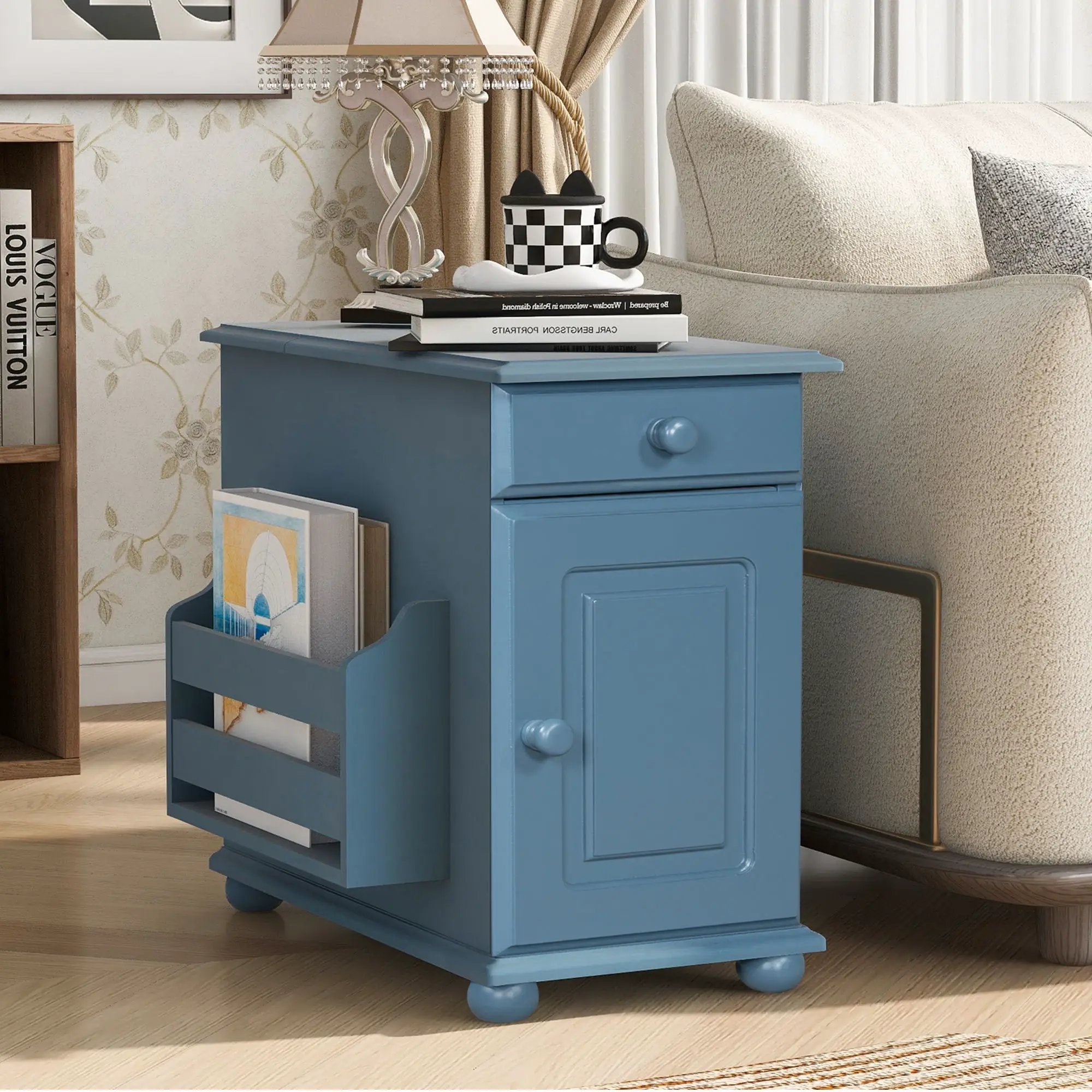 Vintage Flip Top Side Table With USB Ports by HouseOfZazla