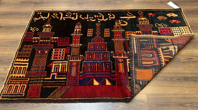 Balouch Rug 3x5, City Pictorial, Afghan Rug by Jewel Rugs