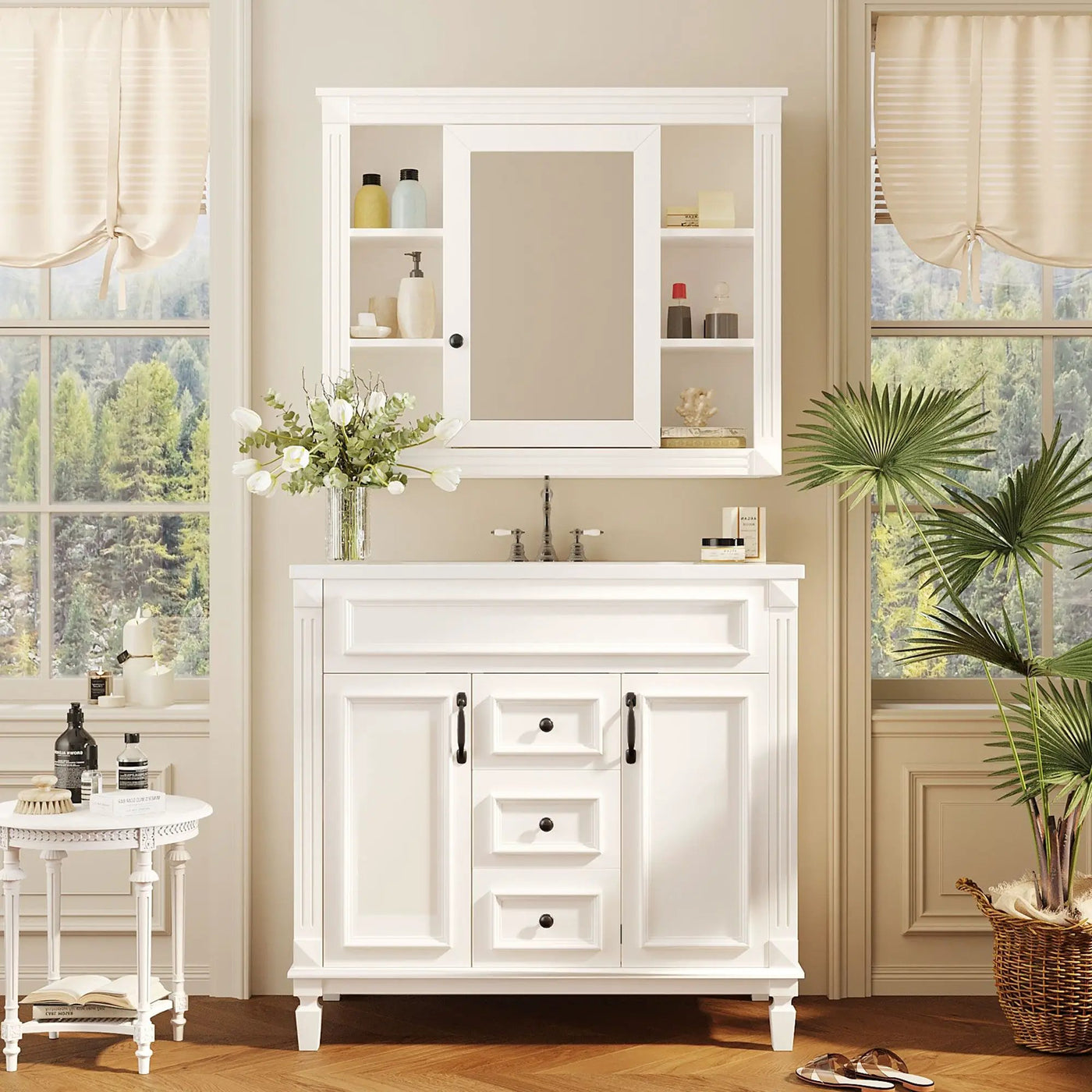 Bathroom Vanity With Top Sink, Mirror Cabinet, 2 Soft Closing Doors & 2 Drawers by Unique Piece Furniture