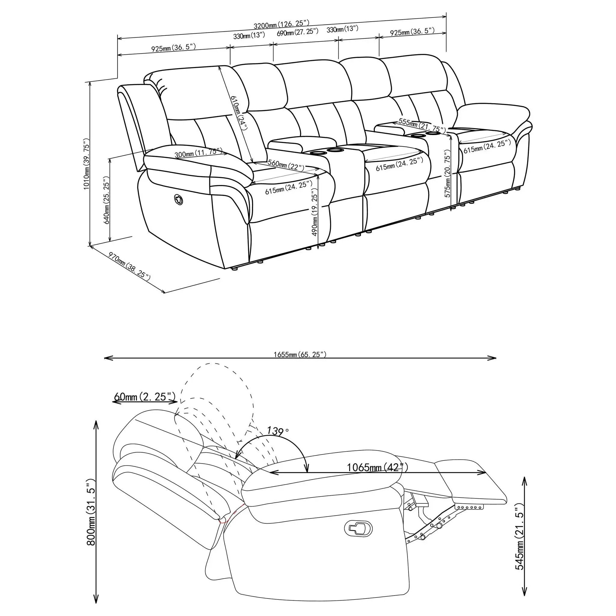Divine - 5 Piece Power Reclining Home Theater Seating Set With Memory Foam Cushions And Storage Consoles by HouseOfZazla