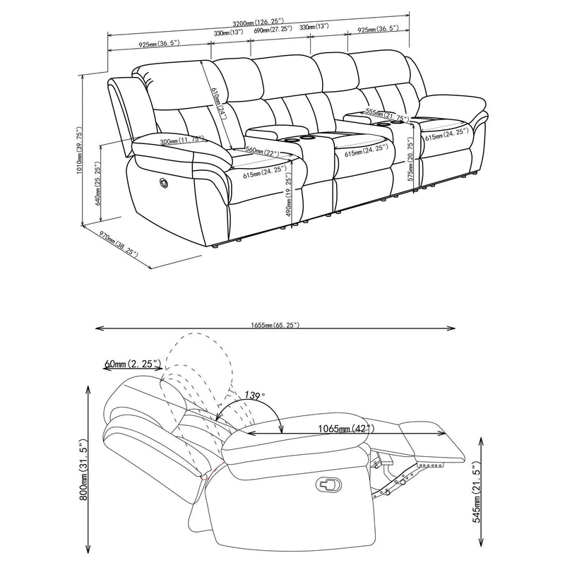 Divine - 5 Piece Power Reclining Home Theater Seating Set With Memory Foam Cushions And Storage Consoles by HouseOfZazla
