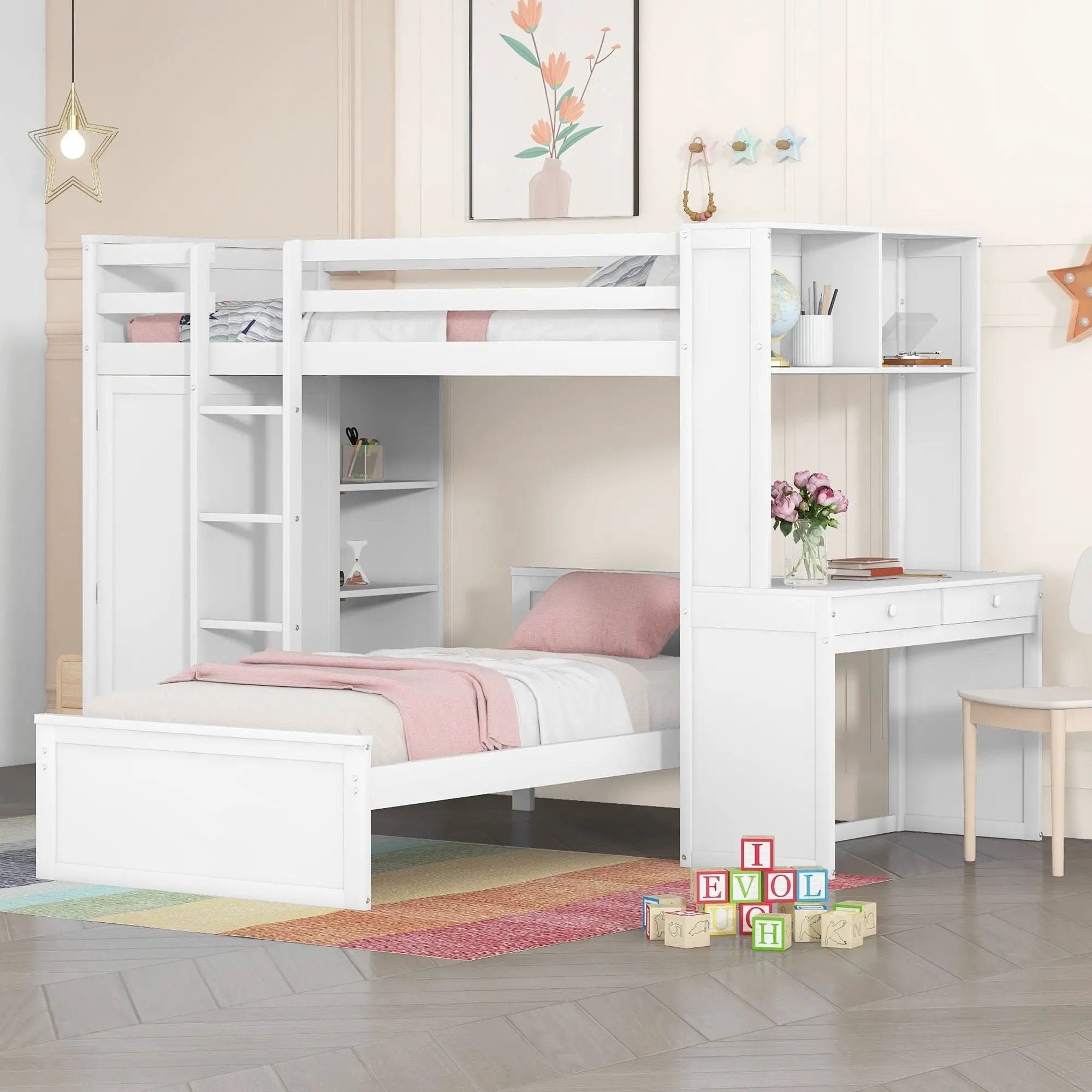 Loft Bed With A Stand Alone Bed, Shelves, Desk, And Wardrobe by Unique Piece Furniture
