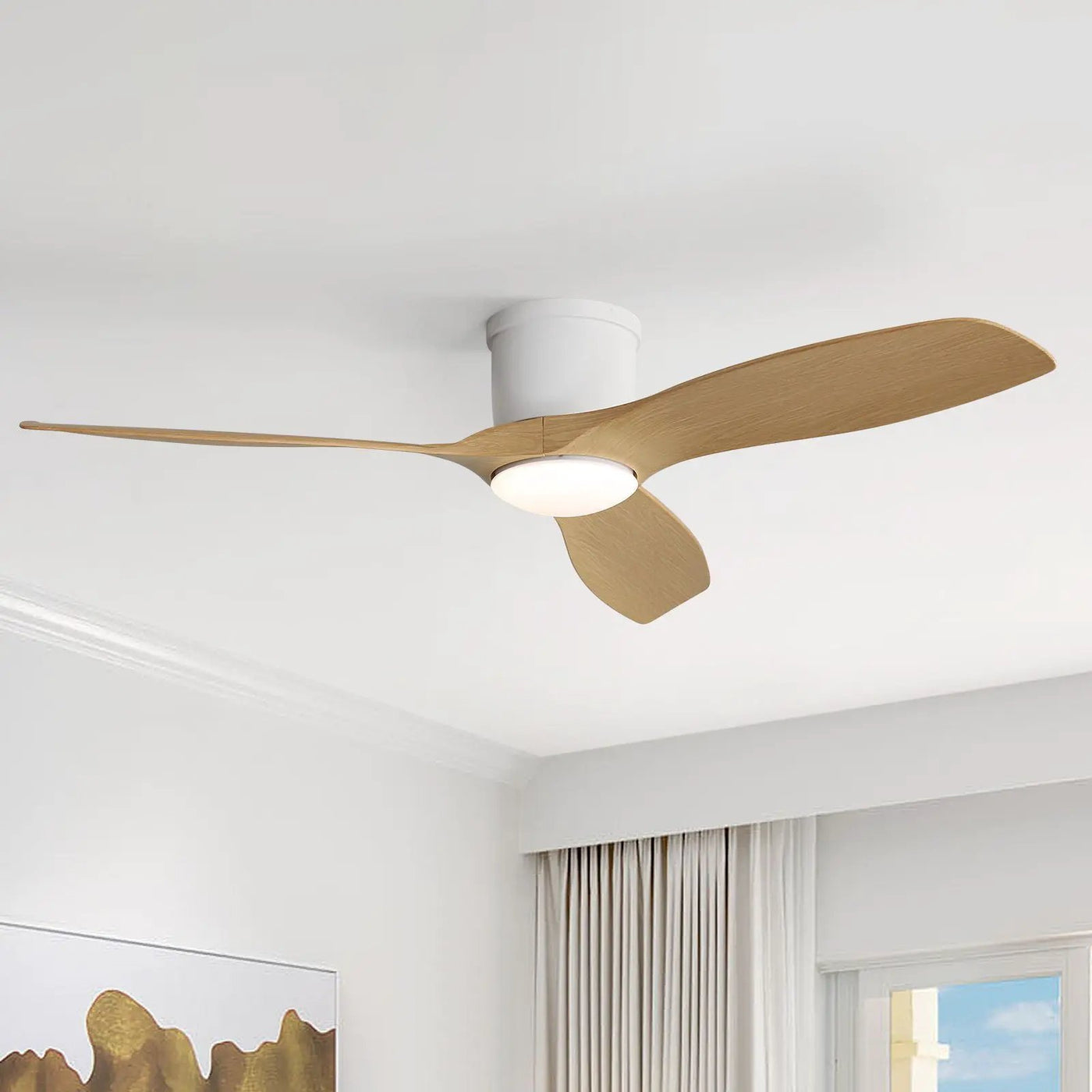 Flush Mount Ceiling Fan With Dimmable LED Light, 3 Blades, Reversible DC Motor Blades For Living Room by Unique Piece Furniture
