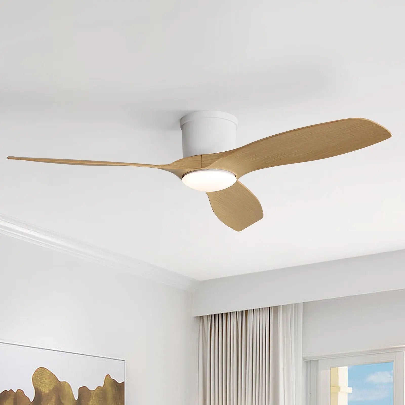 Flush Mount Ceiling Fan With Dimmable LED Light, 3 Blades, Reversible DC Motor Blades For Living Room by Unique Piece Furniture
