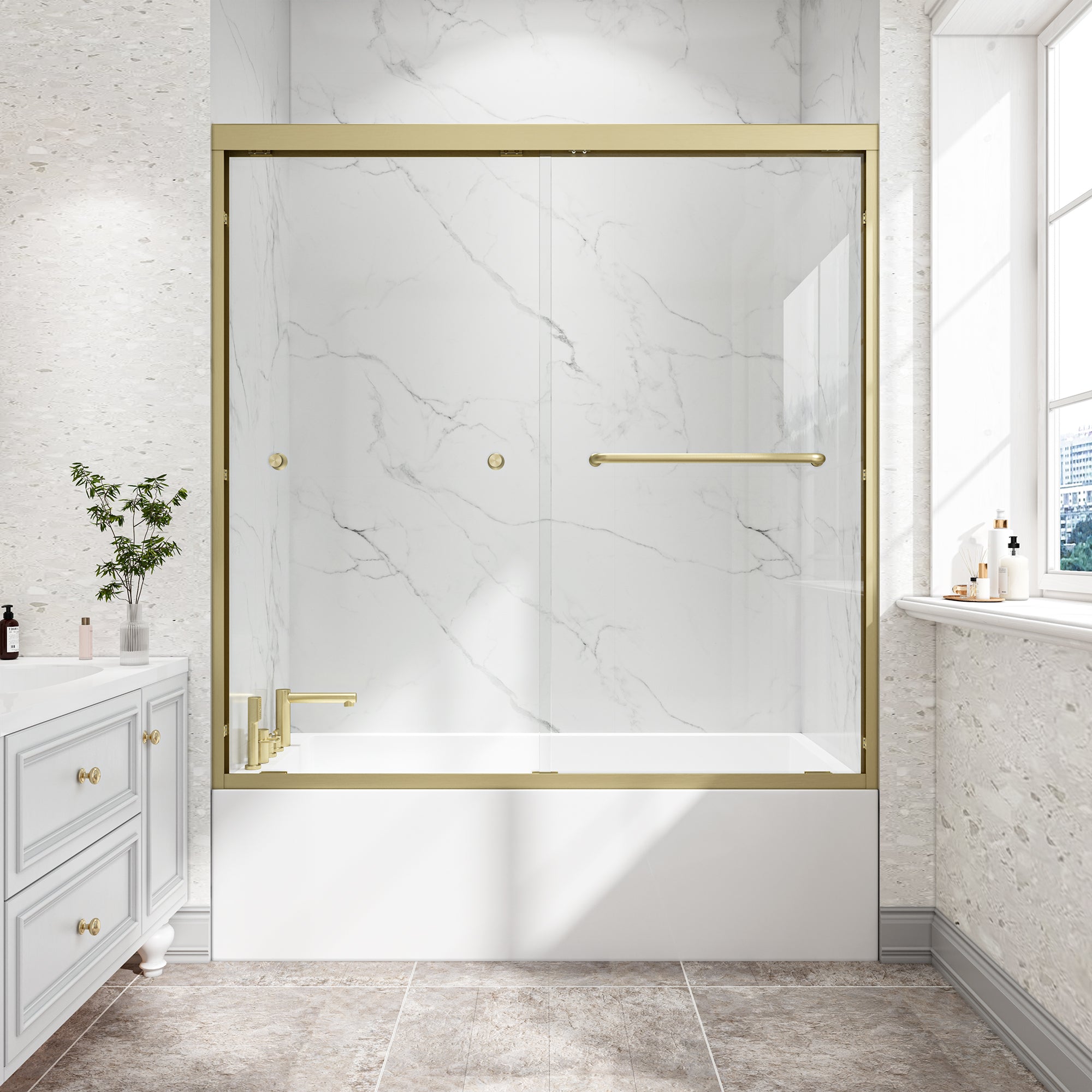 55"-60" W x 60" H Brushed Shower Door by HouseOfZazla