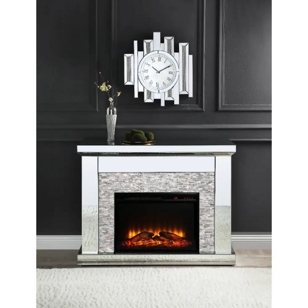 Laksha - Fireplace - Mirrored & Stone by Unique Piece Furniture