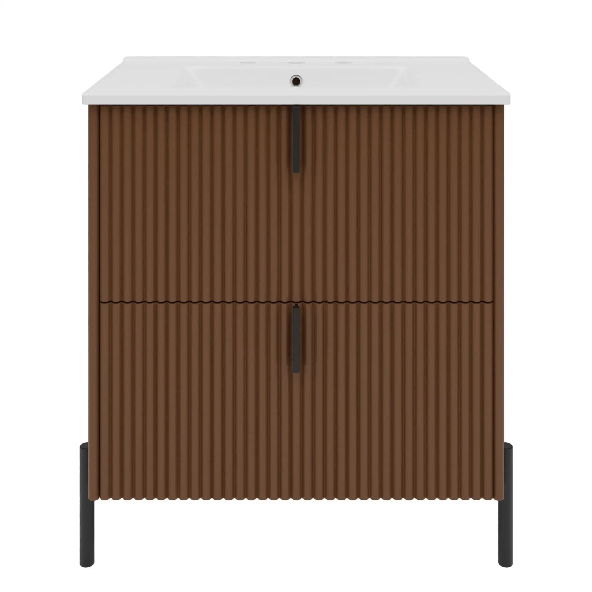 Fluted Bathroom Vanity With Ceramic Sink, Freestanding Design by HouseOfZazla