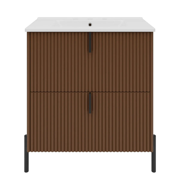 Fluted Bathroom Vanity With Ceramic Sink, Freestanding Design