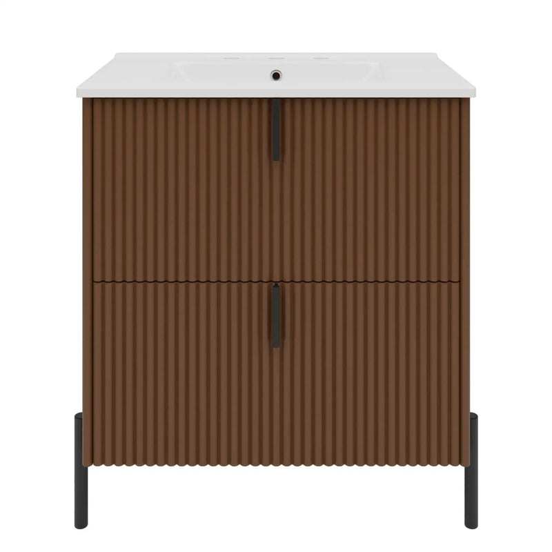 Fluted Bathroom Vanity With Ceramic Sink, Freestanding Design by HouseOfZazla