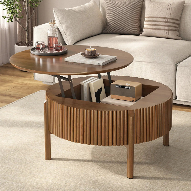 Round Lift Top Coffee Table with Hidden Storage by HouseOfZazla