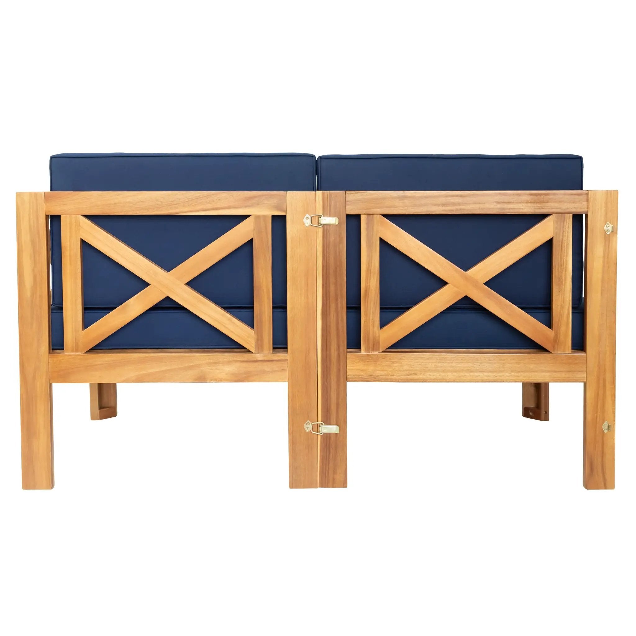 TOPMAX Outdoor 5-Piece Wood Sectional Patio Sofa Set with Blue Cushions by HouseOfZazla