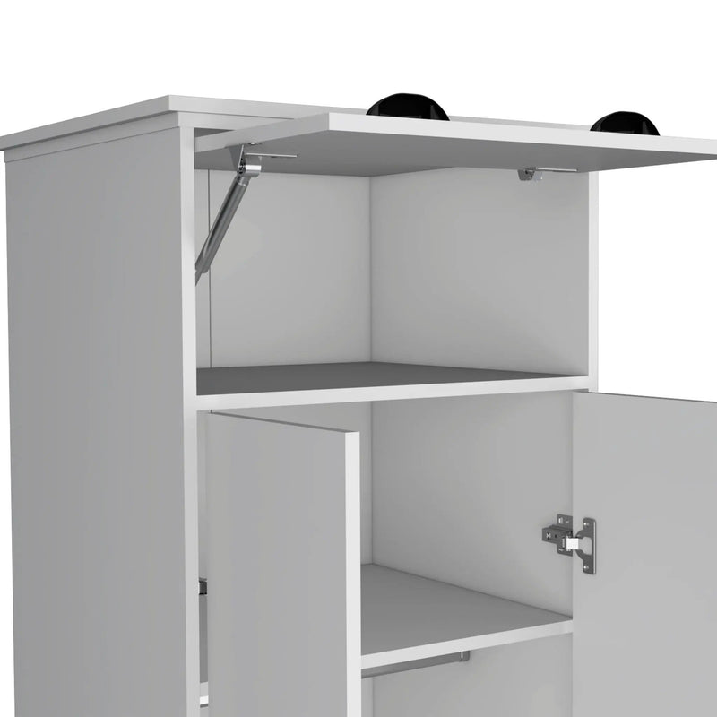 Dresser Closet With Upper Storage Covered With 1 Door, 2 Central Shelves, 1 Tube For Hanging Clothes Covered By 2 Doors, 1 Drawer At The Bottom - White by Unique Piece Furniture