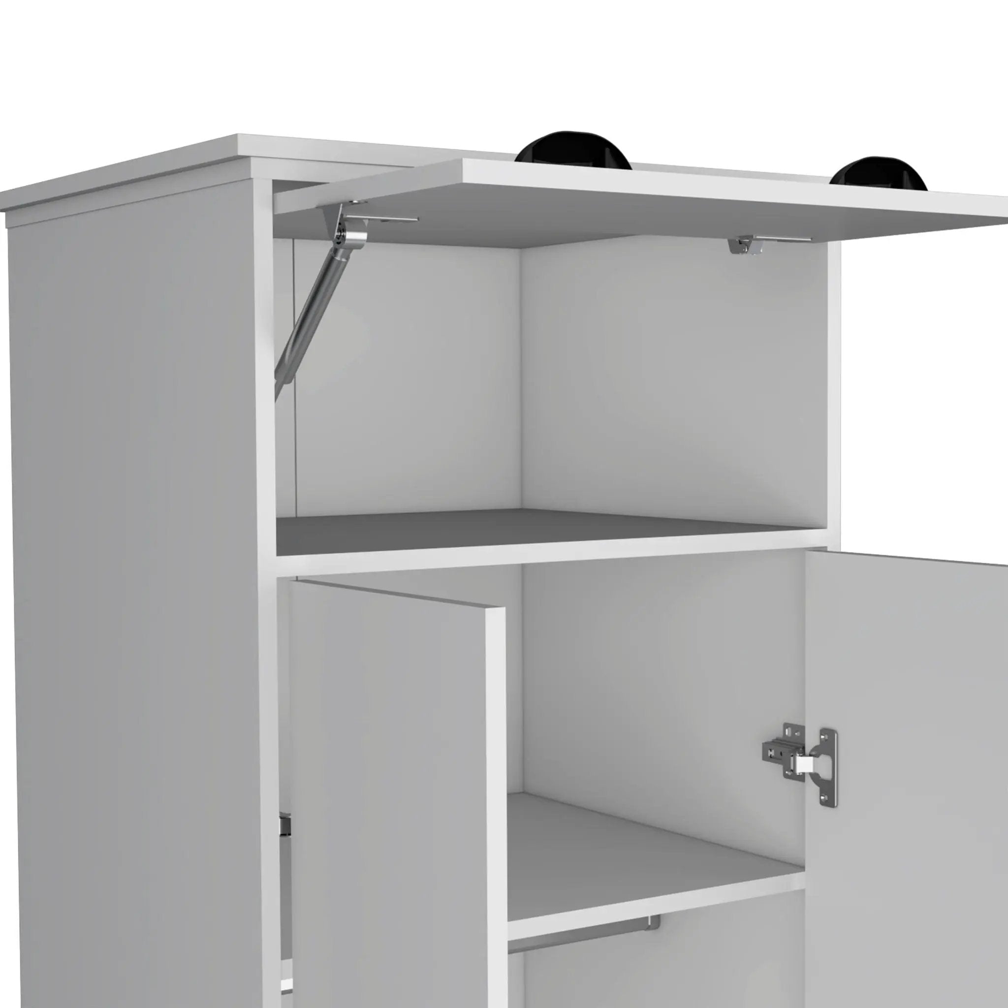 Dresser Closet With Upper Storage Covered With 1 Door, 2 Central Shelves, 1 Tube For Hanging Clothes Covered By 2 Doors, 1 Drawer At The Bottom - White by HouseOfZazla