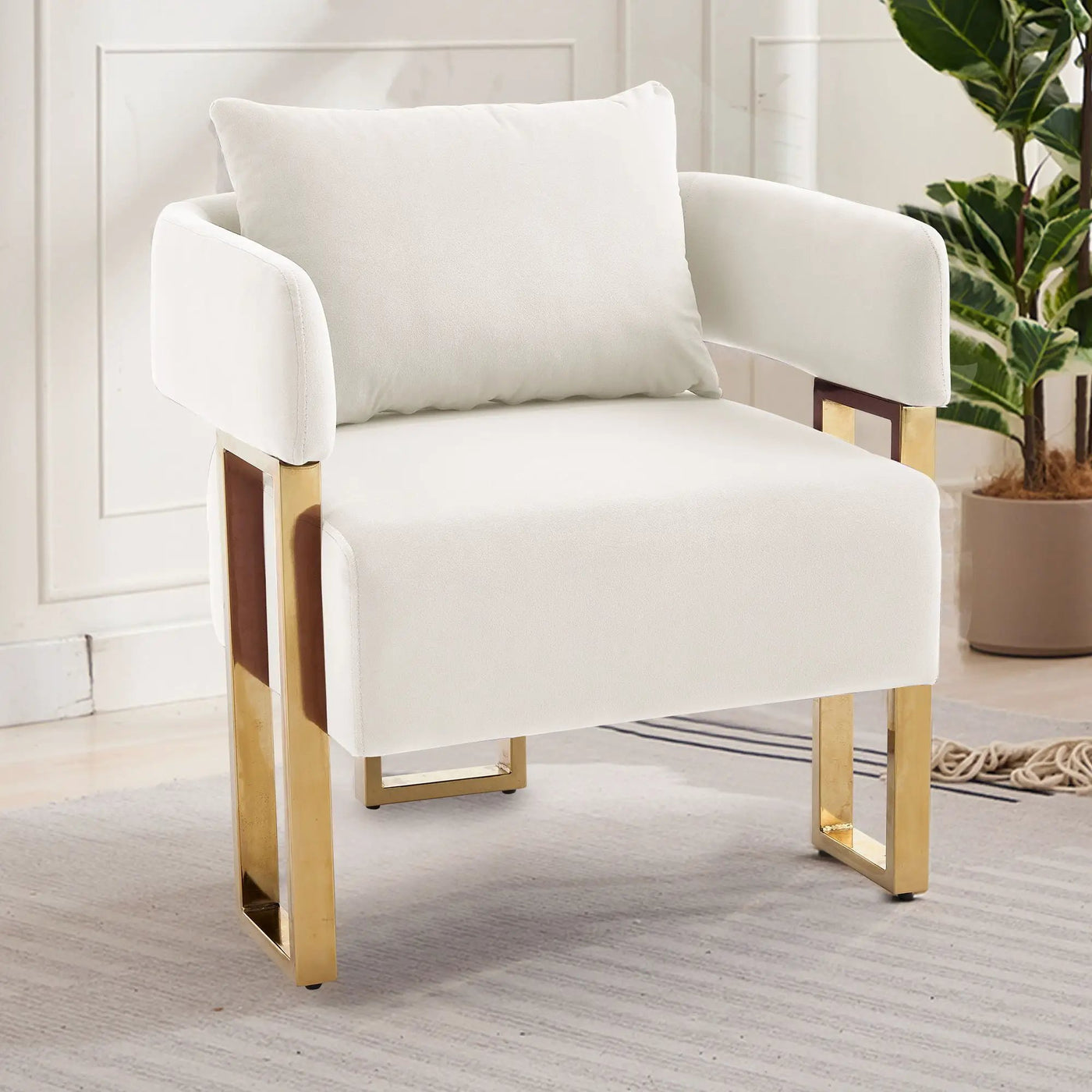 Modern Classic Design Decorative Chair Teddy Fleece Upholstered And Metal Foot by Unique Piece Furniture