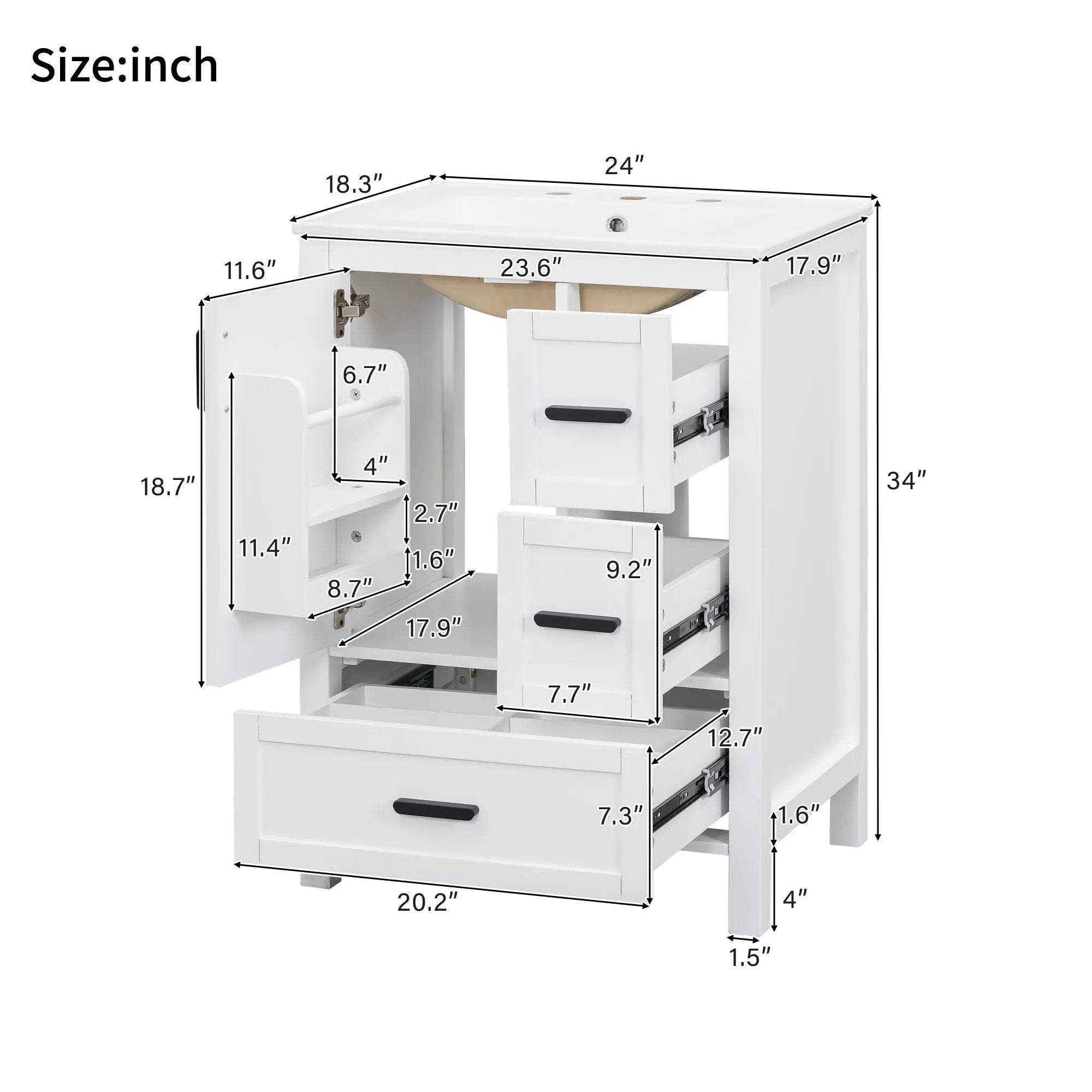 Bathroom Vanity With Sink, Soft-Close Doors, Double-Layer Shelf And 3 Drawers by Unique Piece Furniture