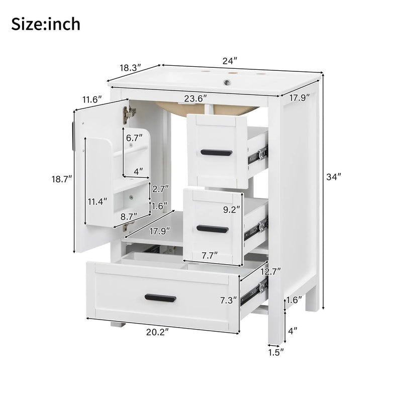 Bathroom Vanity With Sink, Soft-Close Doors, Double-Layer Shelf And 3 Drawers by HouseOfZazla