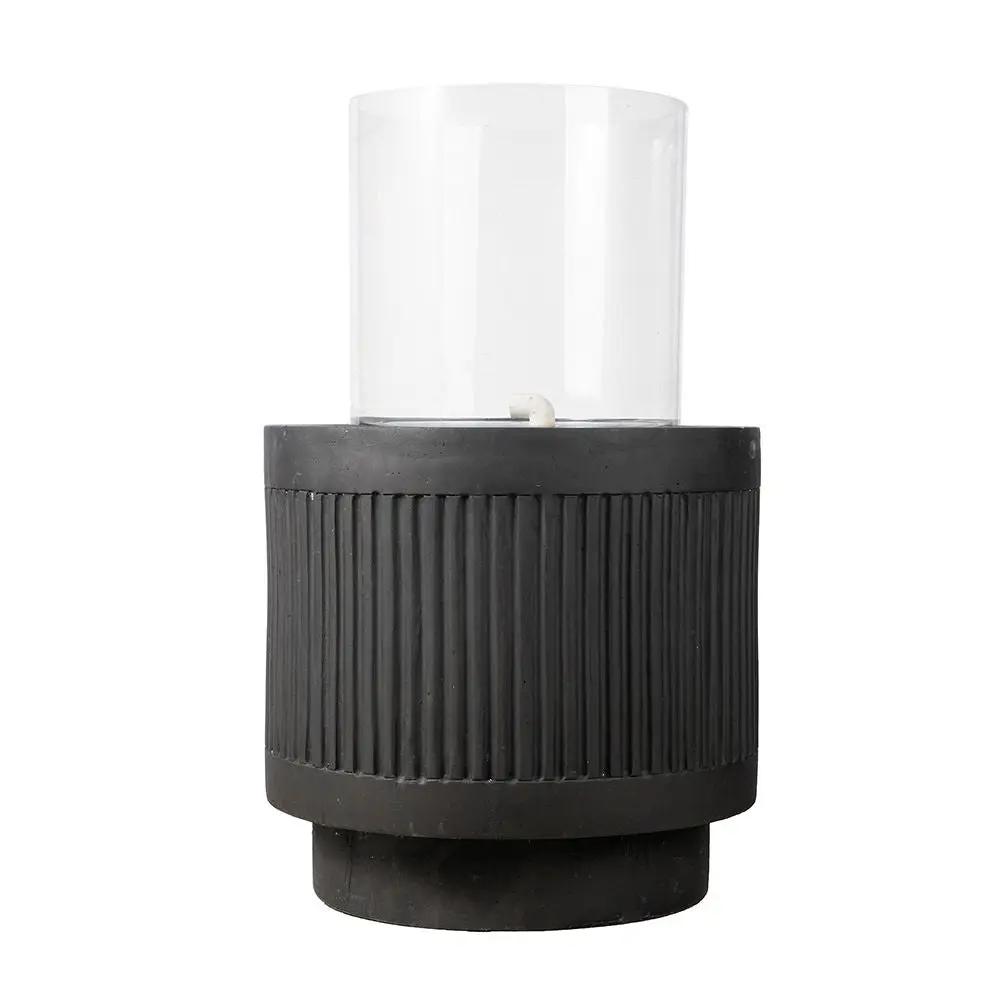 Heavy Cement Round Ribbed Outdoor Water Fountain With Light - Black White by Unique Piece Furniture