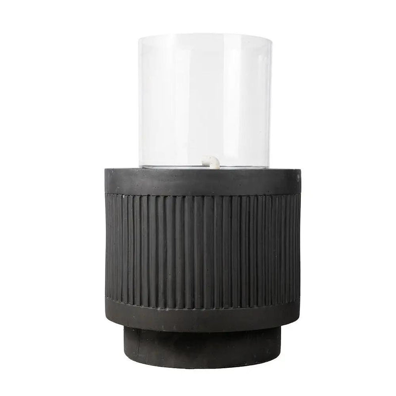 Heavy Cement Round Ribbed Outdoor Water Fountain With Light - Black White by Unique Piece Furniture