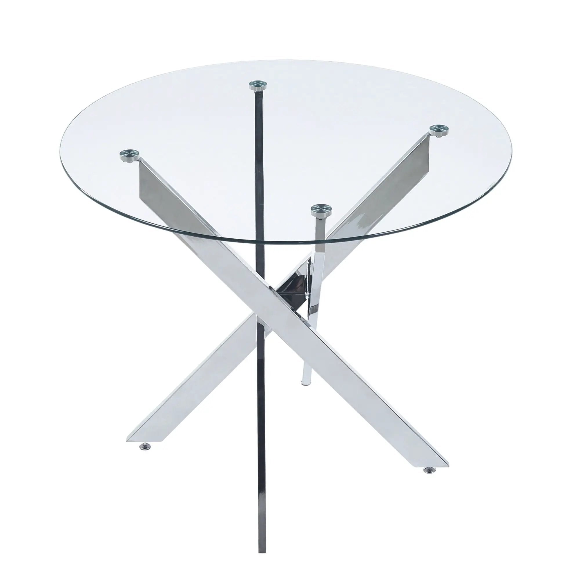 Dining Table With Cross Metal Leg And Tempered Glass, Modern Space Saving Kitchen Table For Living Room by HouseOfZazla