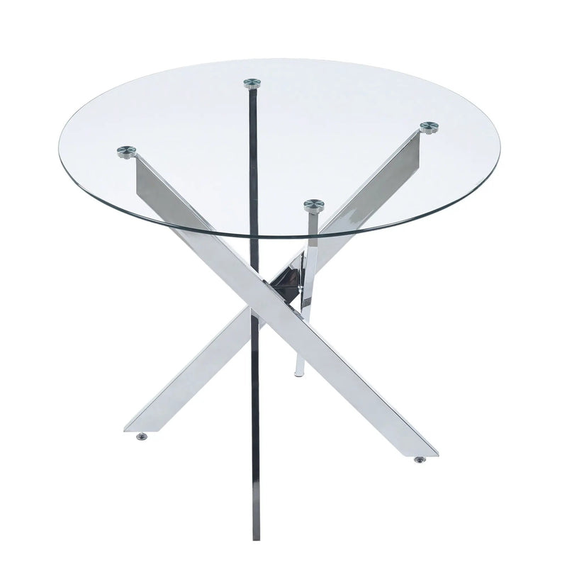 Dining Table With Cross Metal Leg And Tempered Glass, Modern Space Saving Kitchen Table For Living Room by HouseOfZazla