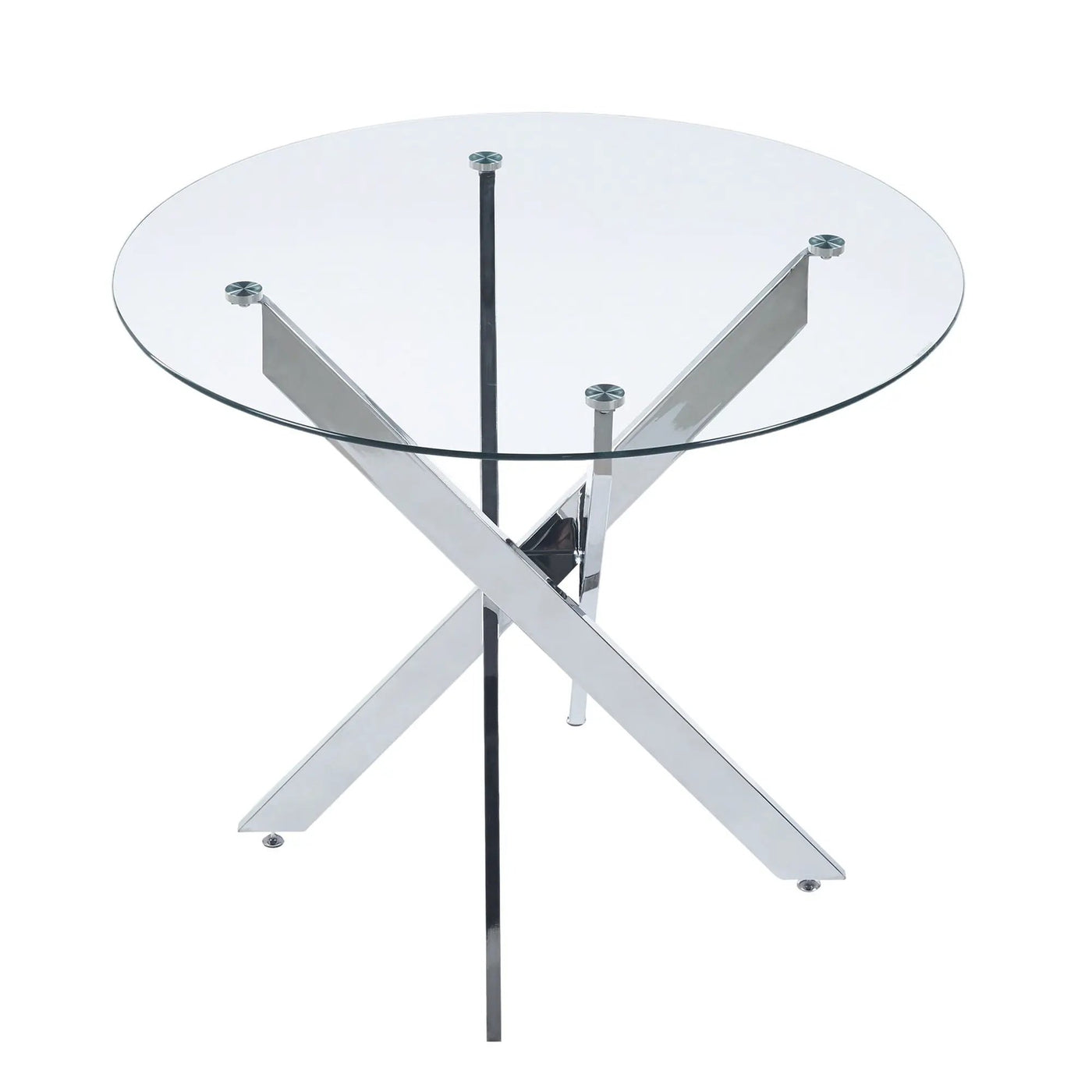 Dining Table With Cross Metal Leg And Tempered Glass, Modern Space Saving Kitchen Table For Living Room by Unique Piece Furniture