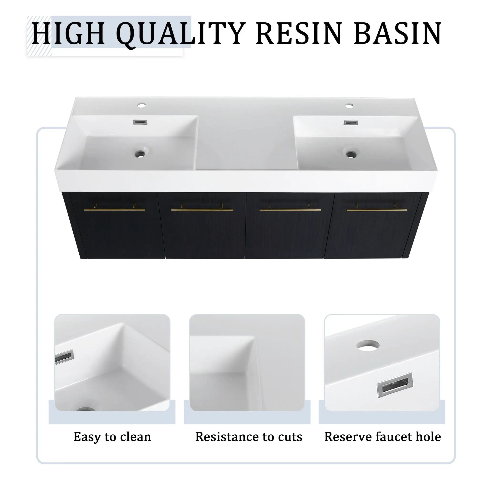 Modern Wall Mounted Bathroom Vanity With Resin Sink And Storage Rack by Unique Piece Furniture