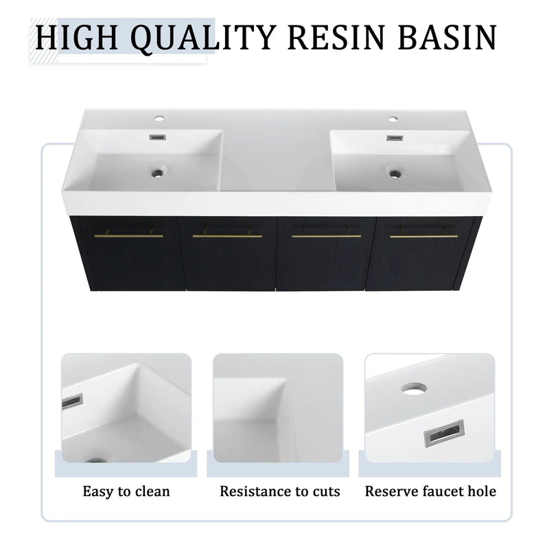 Modern Wall Mounted Bathroom Vanity With Resin Sink And Storage Rack by Unique Piece Furniture