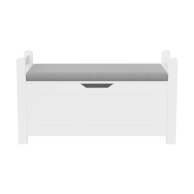 Kids Toy Box Chest Storage Cabinet With Cushion Seat Bench Flip Top Lid Safety Hinge - White by HouseOfZazla
