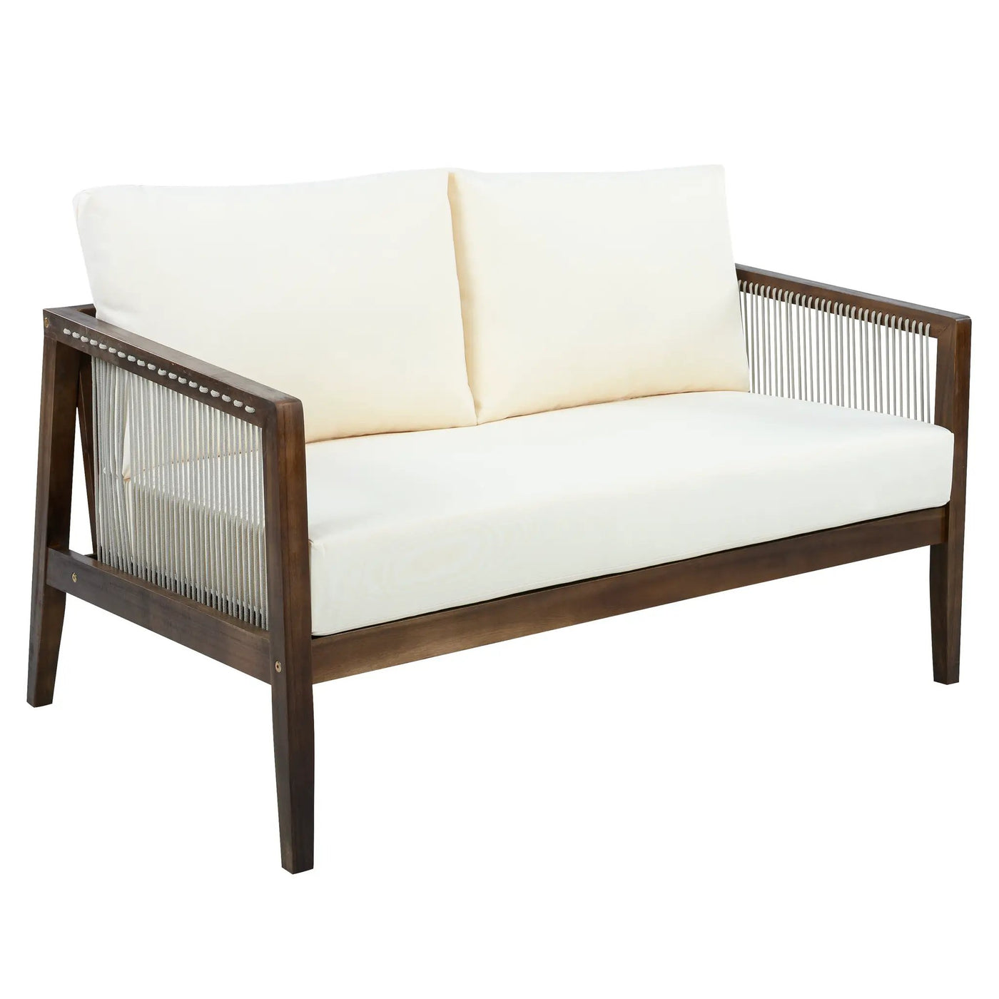 Outdoor Loveseat and Coffee Table Set, Acacia Wood Frame with Rope Detail by HouseOfZazla