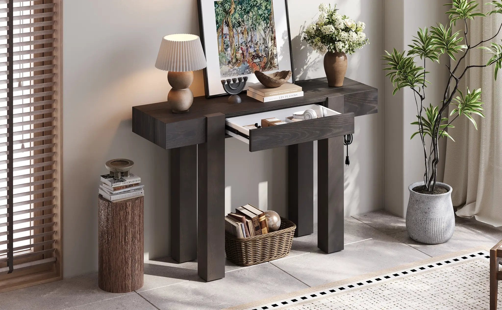 TREXM Rustic Minimalist Console Table with Hidden Drawer by HouseOfZazla