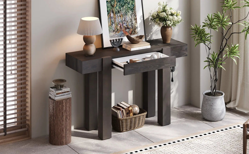 TREXM Rustic Minimalist Console Table with Hidden Drawer by HouseOfZazla