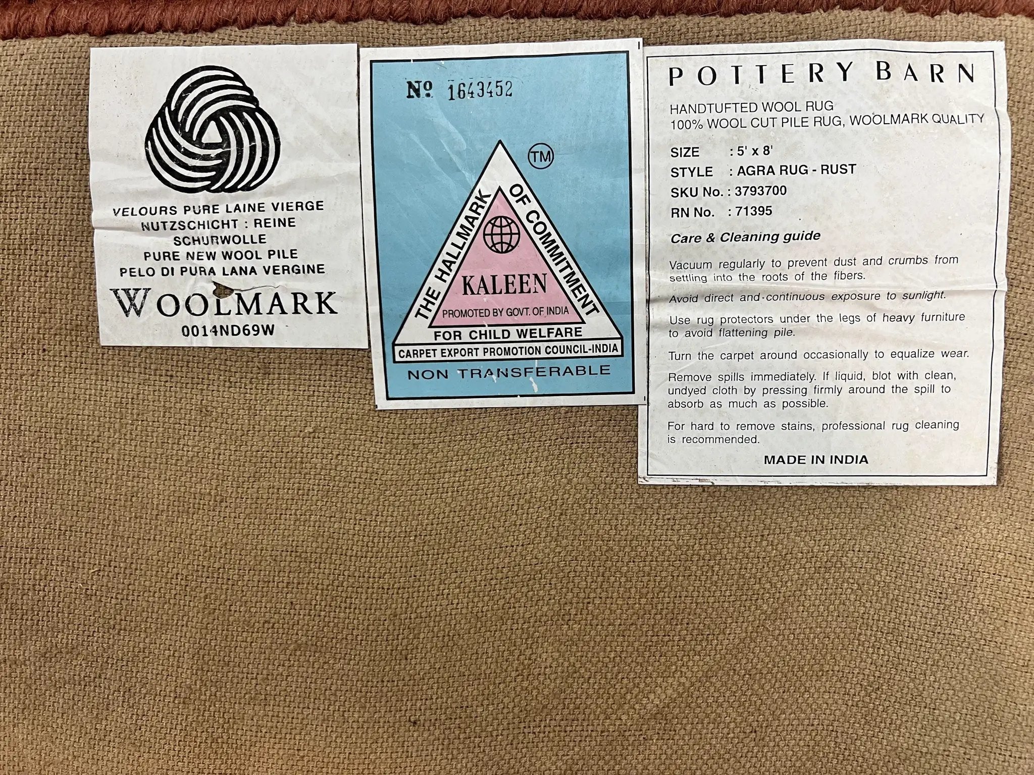 Pottery Barn Rug 5x8, Vintage Hand Tufted Carpet, Wool and Silk, Rust & Maroon by Jewel Rugs