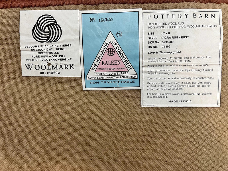 Pottery Barn Rug 5x8, Vintage Hand Tufted Carpet, Wool and Silk, Rust & Maroon by Jewel Rugs