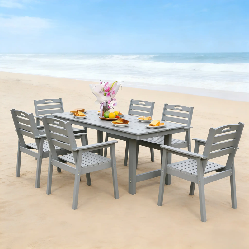 HDPE Outdoor Patio Dining Set - Table and Six Chairs by HouseOfZazla