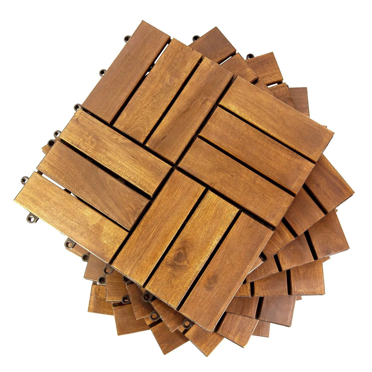 12 in. x 12 in. Acacia 12 Slats Checker Deck Tiles - 30 Pieces by HouseOfZazla