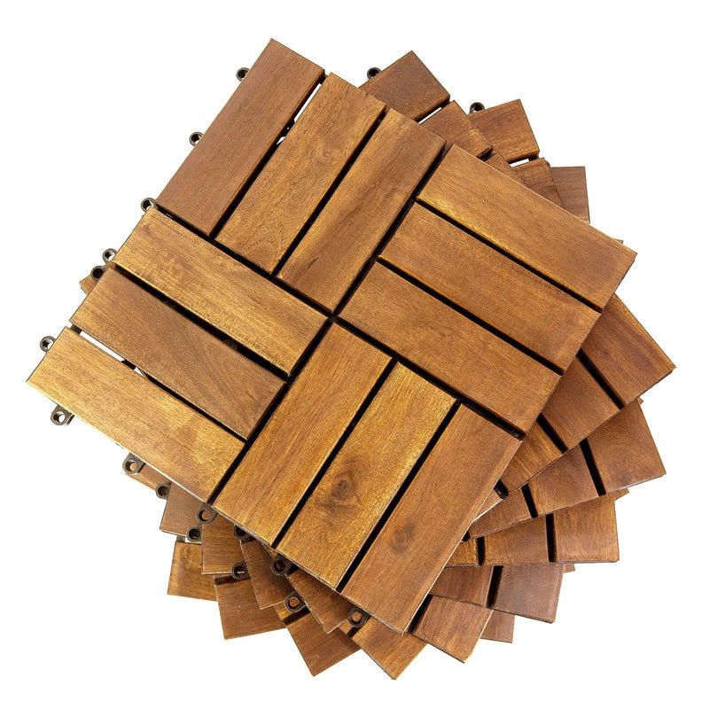 12 in. x 12 in. Acacia 12 Slats Checker Deck Tiles - 30 Pieces by HouseOfZazla