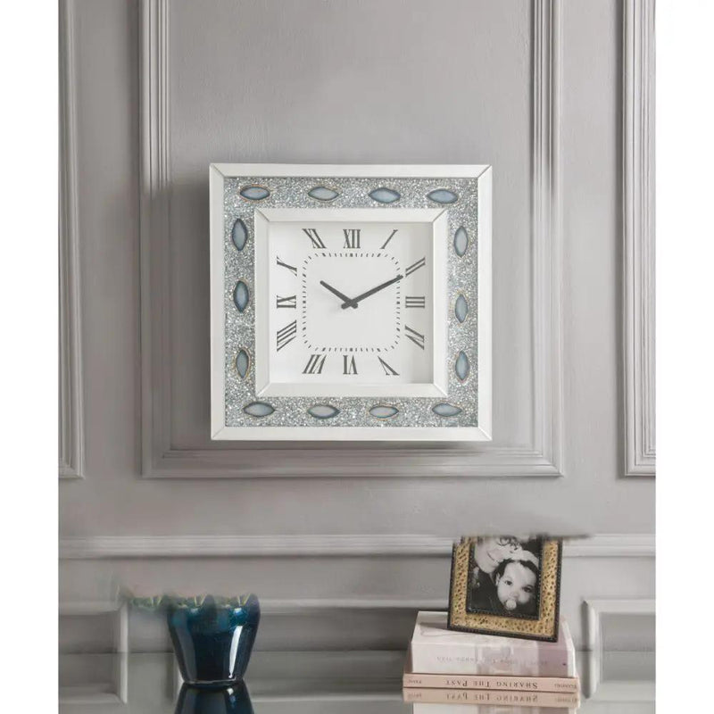 Sonia - Wall Clock - Mirrored & Faux Agate by Unique Piece Furniture
