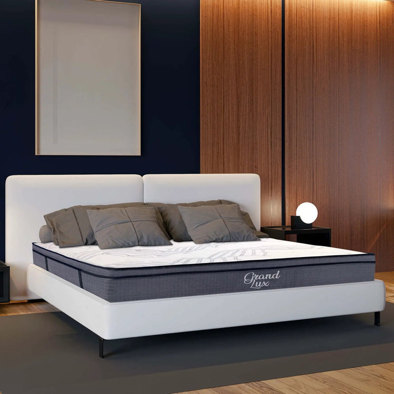 Hybrid Plush Foam Mattress, Soft Polyester Knit Cover, Multi Layer Foam Mattress - White / Gray - King by Unique Piece Furniture