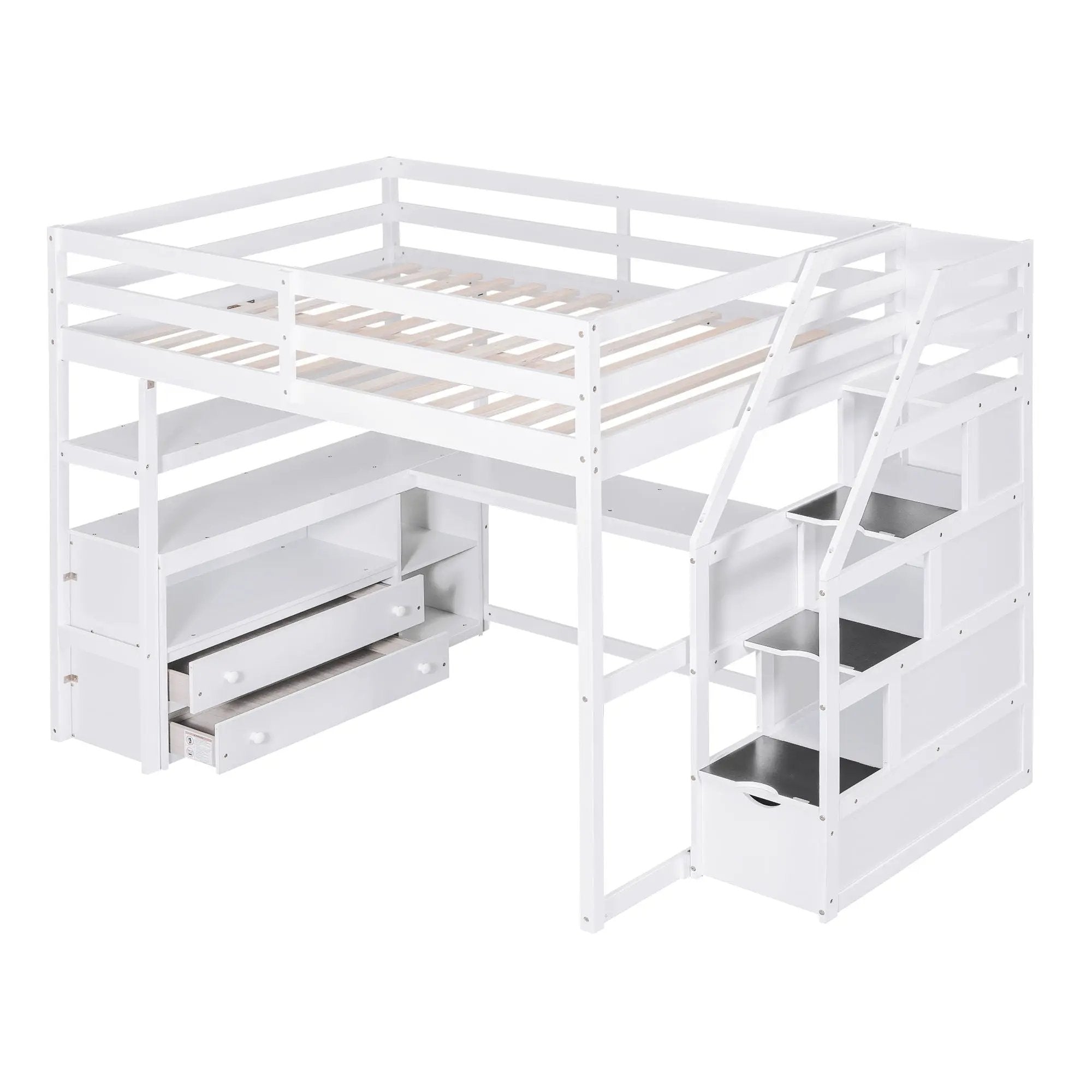 Loft Bed With Desk, Shelves, 2 Drawers, Storage Staircase by Unique Piece Furniture