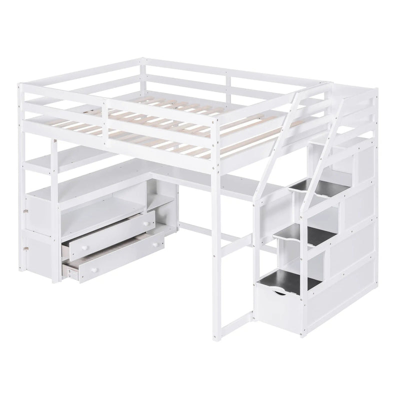Loft Bed With Desk, Shelves, 2 Drawers, Storage Staircase by Unique Piece Furniture