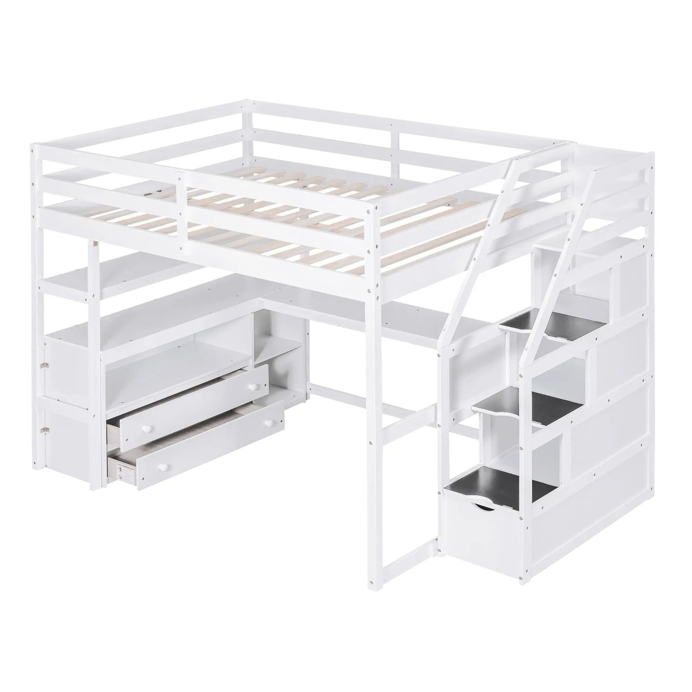 Loft Bed With Desk, Shelves, 2 Drawers, Storage Staircase by HouseOfZazla