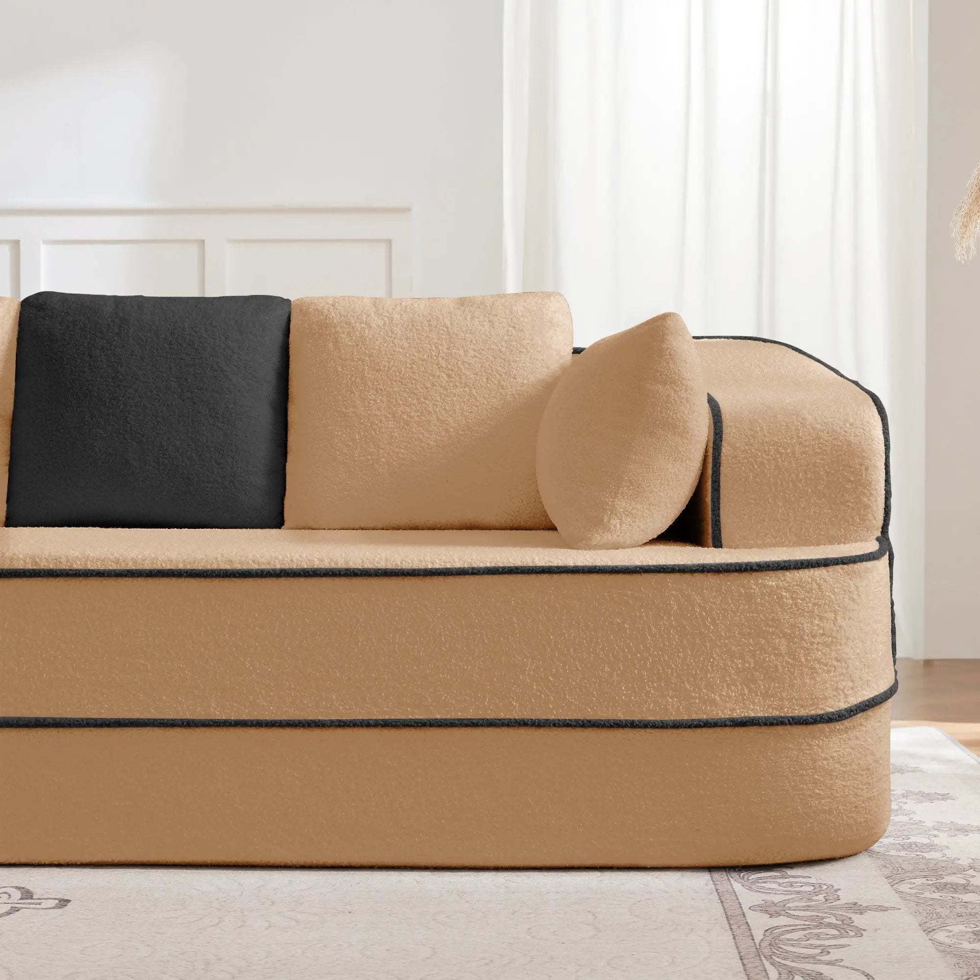 Elysees Left Chaise Sofa With Pillows Teddy Fabric - Camel by HouseOfZazla