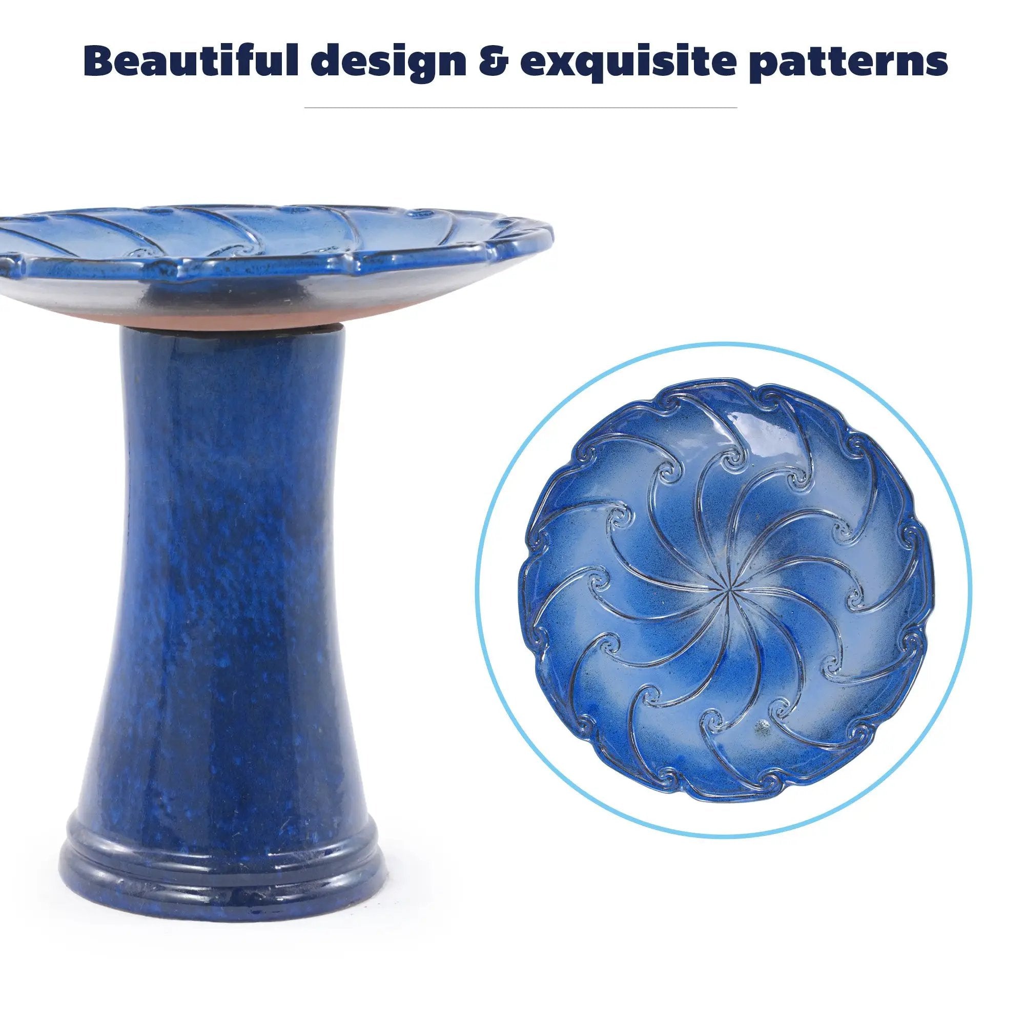 Handmade Glazed Ceramic Bird Bath, Sapphire by HouseOfZazla
