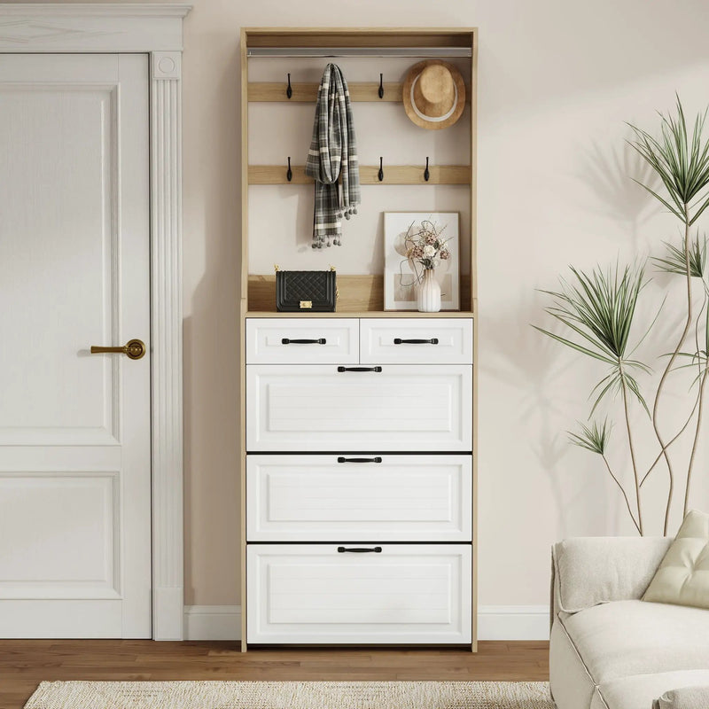 Shoe Cabinet With 3 Doors 2 Drawers With Hanger, Door With Shape, Large Space For Storage by HouseOfZazla