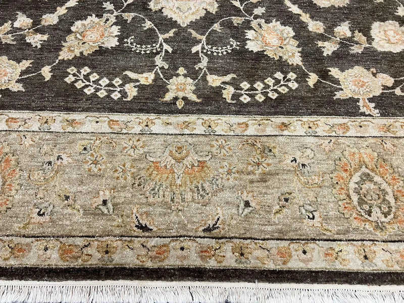 Indo Persian Rug 9x12, Sultanabad Indian Carpet, Dark Brown, Hand Knotted Vintage Wool Rug by Jewel Rugs