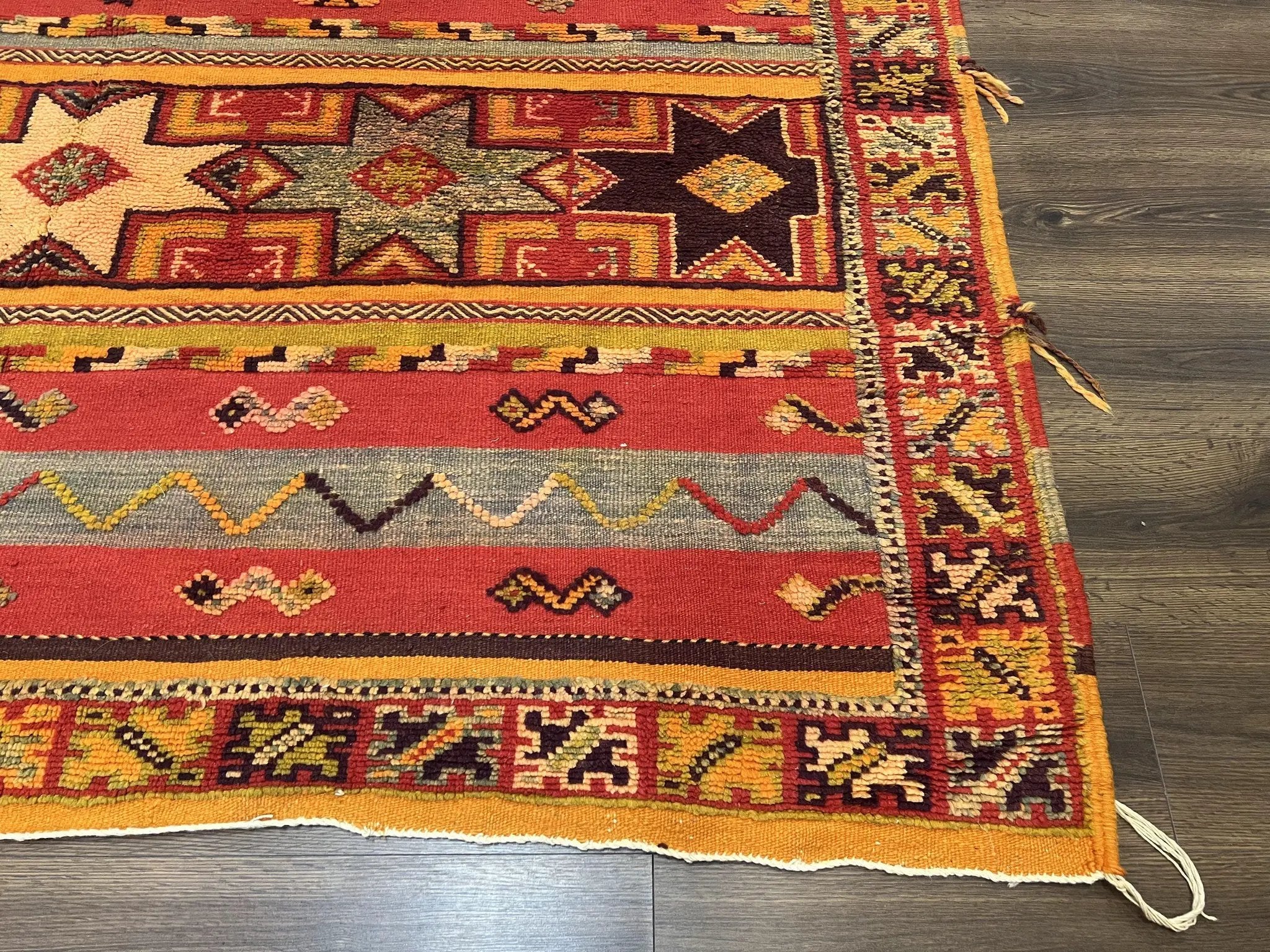 Unique Moroccan Rug 7x10, Room Sized Carpet, Red Orange Gray, Wool Oriental Striped Geometric Tribal Boho Rug, Flatweave with Raised Pile by Jewel Rugs